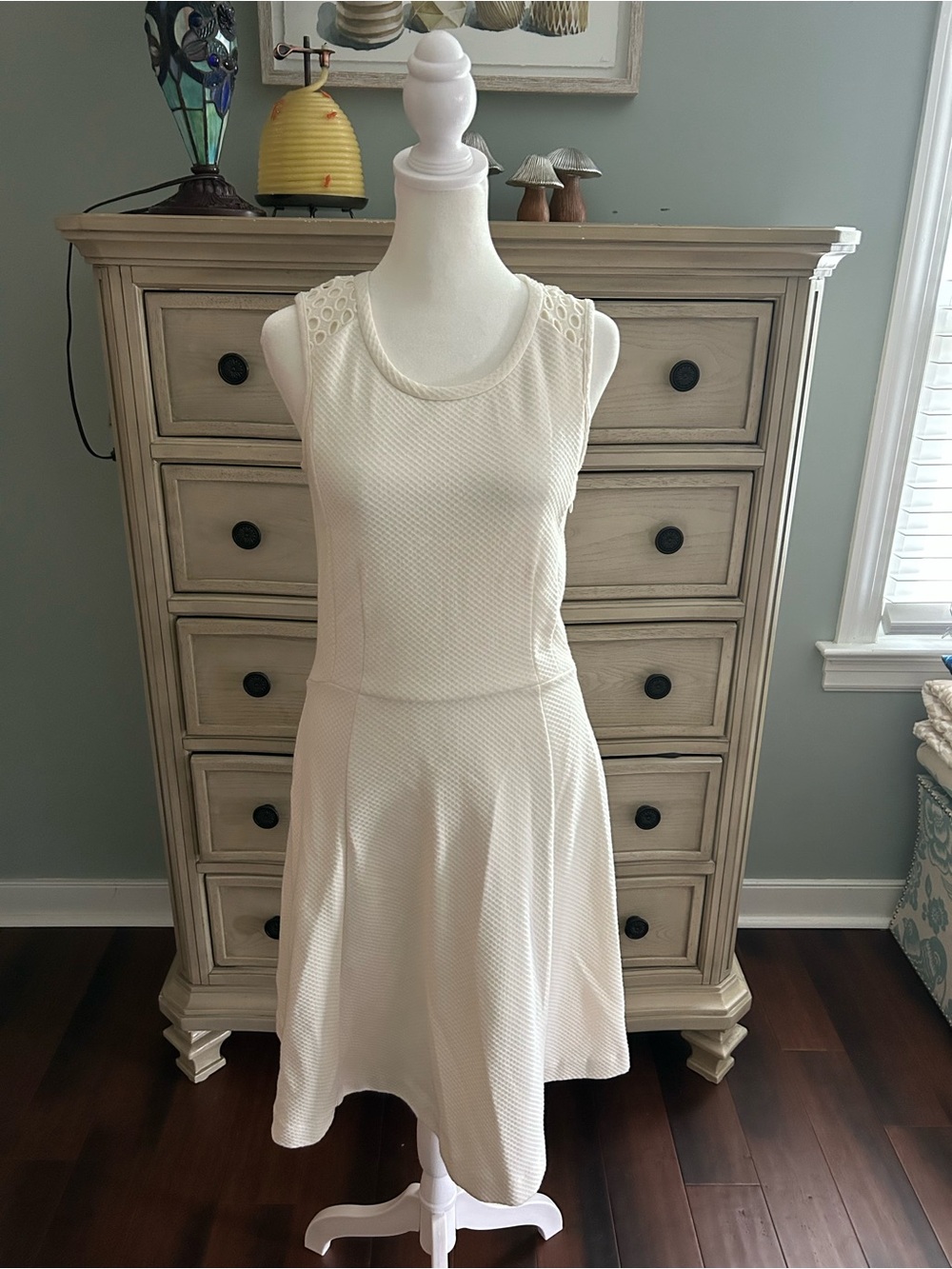 Ann Taylor Cream Sleeveless Textured Fit & Flare Midi Dress NWT!